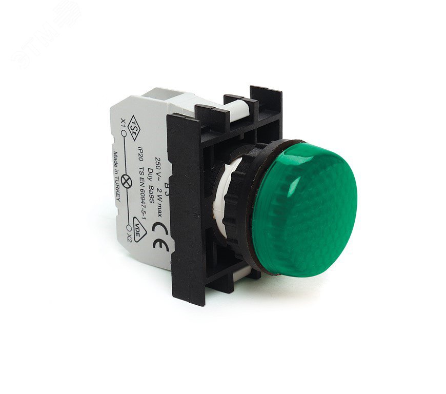 Изображение товара Сигнальная арматура с блоком подсветки BY (зелёный светодиод, 100-230В AC), зелёный цвет, серия B, IP50 (шт)