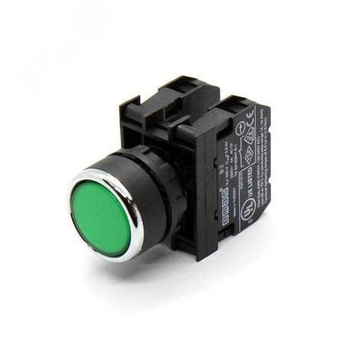 Изображение товара Кнопка 1НО+1НЗ, зеленый цвет, серия B,250В AC, 4А , IP50 (шт)