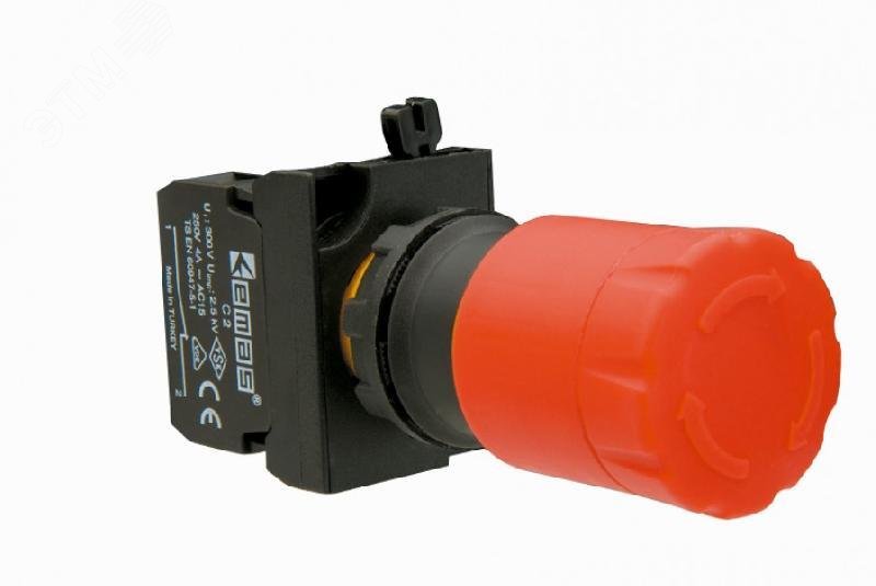 Изображение товара Кнопка аварийная Грибок 30мм (1НЗ), возврат поворотом, серия CP (250В AC, 4А), IP65 (шт)