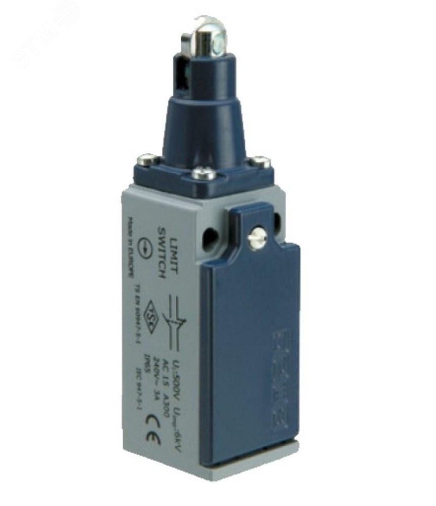 Изображение товара Выключатель концевой, привод роликовый 11 мм металлический плунжер 1НЗ+1НО, мгновенное срабатывание, L51, металлический корпус 240В AC, 3А, IP65 (шт)