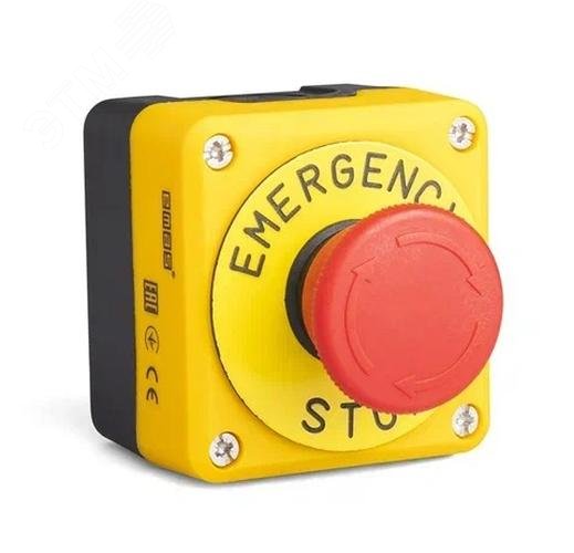 Изображение товара Пост управления однокнопочный с аварийной кнопкой желтый-черный 40 мм