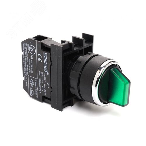 Изображение товара Переключатель 0-1 (1НО), с фиксацией, зелёный цвет, без блока подсветки, серия B (250В AC, 4А), IP50 (шт)