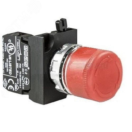Изображение товара Кнопка аварийная Грибок 30мм 1НЗ возврат по воротом укороченная головка серия CM (250В AC 4А) IP65 (шт)