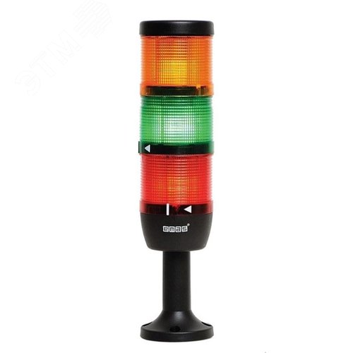 Изображение товара Колонна сигнальная 70 мм, 3 цвета (красный, зеленый, жёлтый), светодиод LED, пласт. патрубок 100 мм с основанием, 220В AC, IP40 (шт)