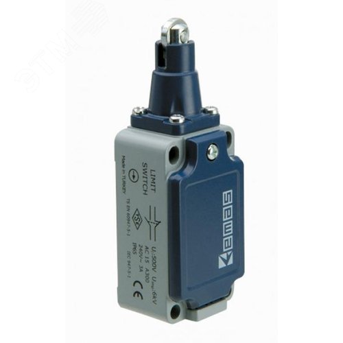 Изображение товара Выключатель концевой, привод роликовый 11 мм металлический плунжер 1НЗ+1НО, мгновенное срабатывание, L52, металлический корпус 240В AC, 3А, IP65 (шт)