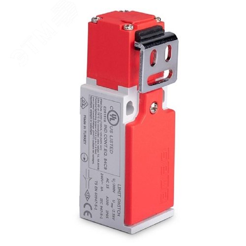 Изображение товара Выключатель концевой, привод изогнутый металлический кронштейн ключ-инциатор 1НЗ+1НО, синхронное срабатывание, L5, пластиковый корпус 240В AC, 3А, IP65 (шт)