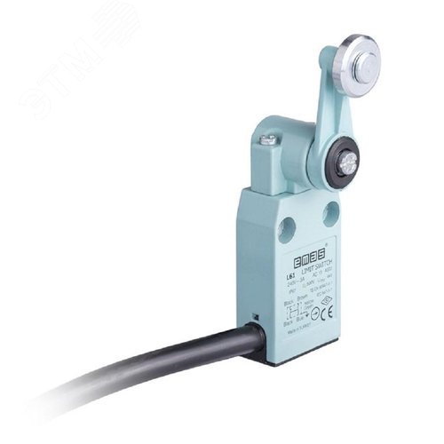 Изображение товара Выключатель концевой, привод реверсивный металлический ролик 18 мм с угловым действием 1НЗ+1НО, мгновенное срабатывание, L61, металлический корпус 240В AC, 3А, IP67 (шт)