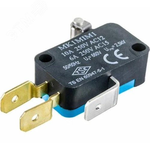 Изображение товара Микровыключатель, привод металлический роликовый рычаг (1ПК), металлический корпус (250В AC, 10А), IP20 (шт)