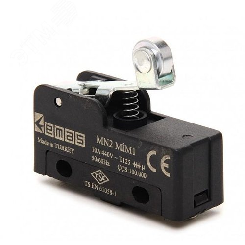 Изображение товара Мини-выключатель, привод роликовый рычаг 28мм (1ПК), пластиковый корпус (250В AC, 10А) (шт)