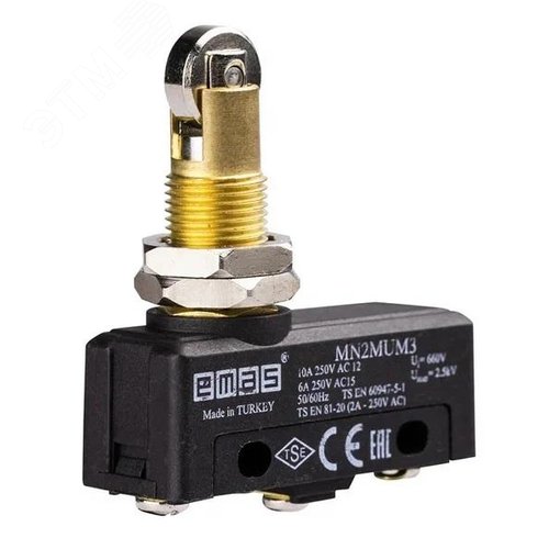 Изображение товара Мини-выключатель, привод роликовый плунжер (1ПК), пластиковый корпус (250В AC, 10А) (шт)