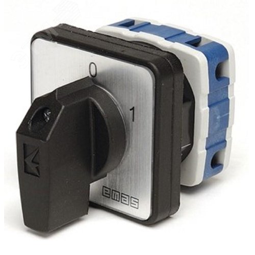 Изображение товара Переключатель двухпозиционный 10А 0-1 60 градусов, 3 полюса, рамка 48х48 мм, 400В AC, IP54 (шт)