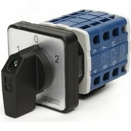 Изображение товара Переключатель полюсов 10А (1-0-2) 60 градусов, 3 полюса, рамка 48х48 мм, 400В AC, IP54 (шт)