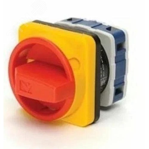Изображение товара Переключатель двухпозиционный аварийный 20А (0-1) 90 градусов, 2 полюса, рамка 48х48 мм, 400В AC, IP54 (шт)