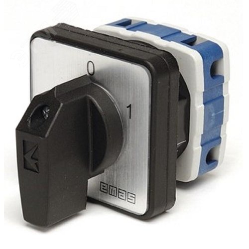 Изображение товара Переключатель двухпозиционный 25А 0-1 60 градусов, 1 полюс, рамка 48х48 мм, 400В AC, IP54 (шт)