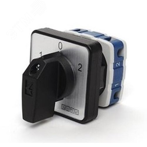 Изображение товара Переключатель полюсов 25А (1-0-2) 60 градусов, 1 полюс, рамка 48х48 мм, 400В AC, IP54 (шт)