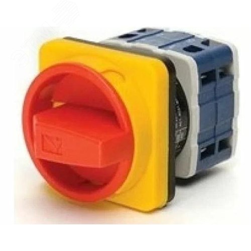 Изображение товара Переключатель двухпозиционный аварийный 80А (0-1) 90 градусов, 3 полюса, рамка 64х64 мм, 400В AC, IP54 (шт)