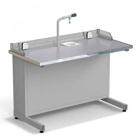 Изображение товара Учебный лабораторный стол с подводом воды, бортиком и розетками 1212x610x840 мм