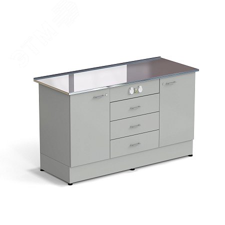 Изображение товара Лабораторная стол-тумба ЭКРОС 1500х600х900 мм с электрикой и нержавеющей поверхностью