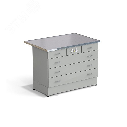 Изображение товара Стол-тумба лабораторная ЭКРОС 1200х800х900 мм 2 ящика + 3 ящика с электрикой, раб. поверхность - МОНОЛИТНЫЙ КЕРАМОГРАНИТ с НС бортиком (МКГ,НССМ) (шт)
