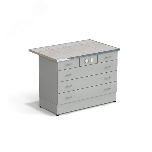 Изображение товара Стол-тумба лабораторная ЭКРОС 1200х800х900 мм 2 ящика + 3 ящика с электрикой, раб. поверхность - КЕРАМИКА с НС бортиком (КЕ,НССМ) (шт)