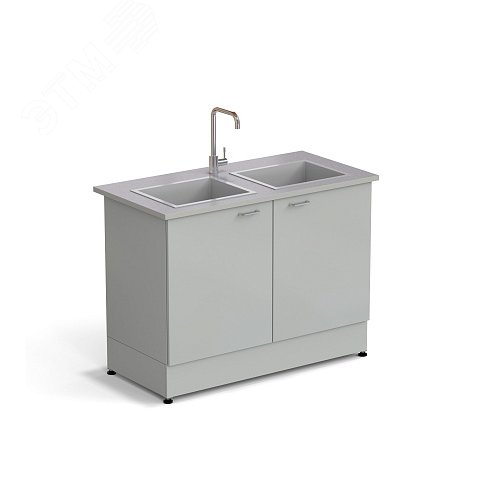 Изображение товара Стол-мойка лабораторная ЭКРОС 1200х600х900 мм, две чаши стеклопластик, раб. поверхность - МОНОЛИТНЫЙ КЕРАМОГРАНИТ с ПВХ кромкой (МКГ,ПВХСМ) (шт)