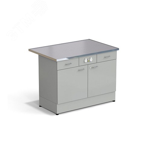 Изображение товара Стол-тумба лабораторная ЭКРОС 1200х800х900 мм 2 двери + 2 ящика с электрикой, раб. поверхность - МОНОЛИТНЫЙ КЕРАМОГРАНИТ с НС бортиком (МКГ,НССМ) (шт)