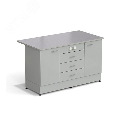 Изображение товара Стол-тумба лабораторная ЭКРОС 1500х800х900 мм 1 дверь + 1 дверь + 3 ящика с электрикой, раб. поверхность - МОНОЛИТНЫЙ КЕРАМОГРАНИТ с ПВХ кромкой (МКГ,ПВХСМ) (шт)