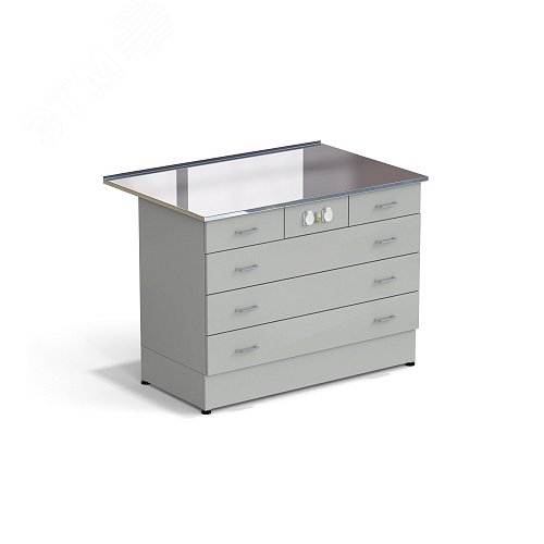 Изображение товара Стол-тумба лабораторная ЭКРОС 1200х800х900 мм 2 ящика + 3 ящика с электрикой, раб. поверхность - НЕРЖАВЕЮЩАЯ СТАЛЬ (НС,СМ) (шт)