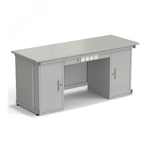 Изображение товара Стол демонстрационный лабораторный с двумя напольными тумбами, с электрикой (выключателей 6), 2000х750х900, раб. поверхность - ЛАМИНАТ СЕРЫЙ (ЛС,СМ) (шт)