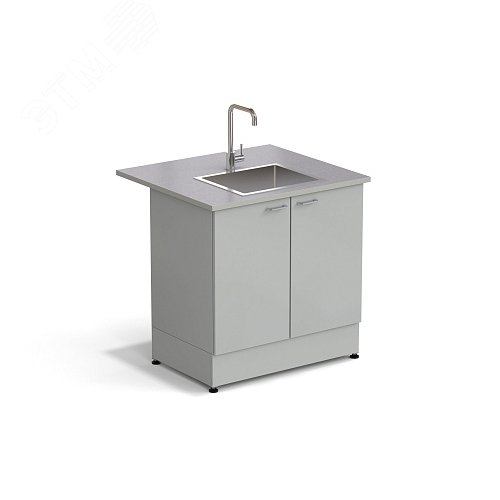 Изображение товара Стол-мойка лабораторная ЭКРОС 900х800х900 мм, чаша нержавеющая сталь по центру, раб. поверхность - МОНОЛИТНЫЙ КЕРАМОГРАНИТ с ПВХ кромкой (МКГ,ПВХСМ) (шт)