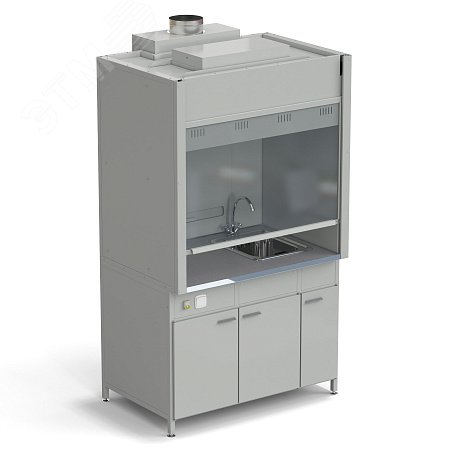 Изображение товара Шкаф вытяжной лабораторный с мойкой 1200х900х2145 мм из нс смесителем