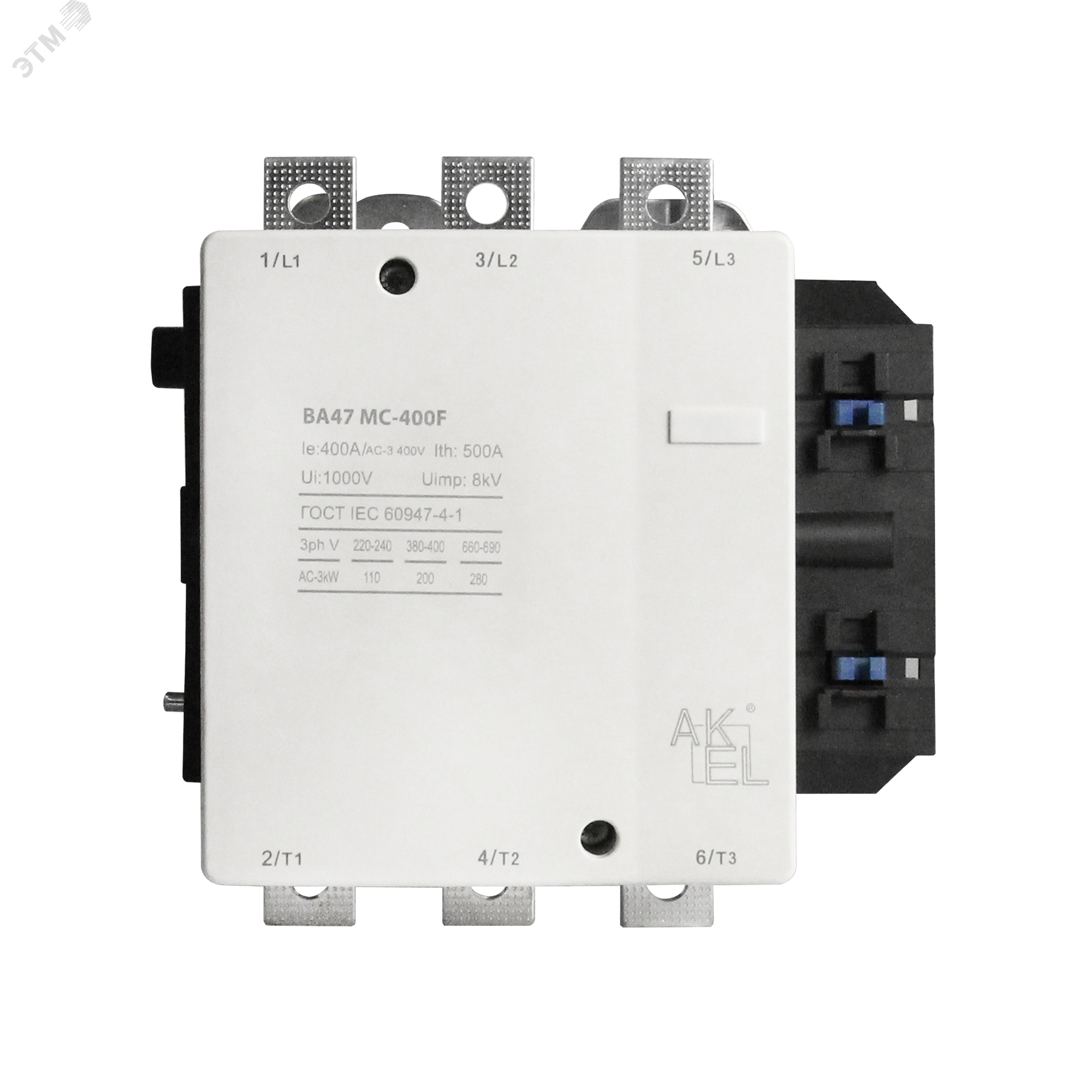 Изображение товара Контактор электромагнитный ВА47-МС-500F M7 3P/500A/220-230 AC/Винтовые клеммы (шт)