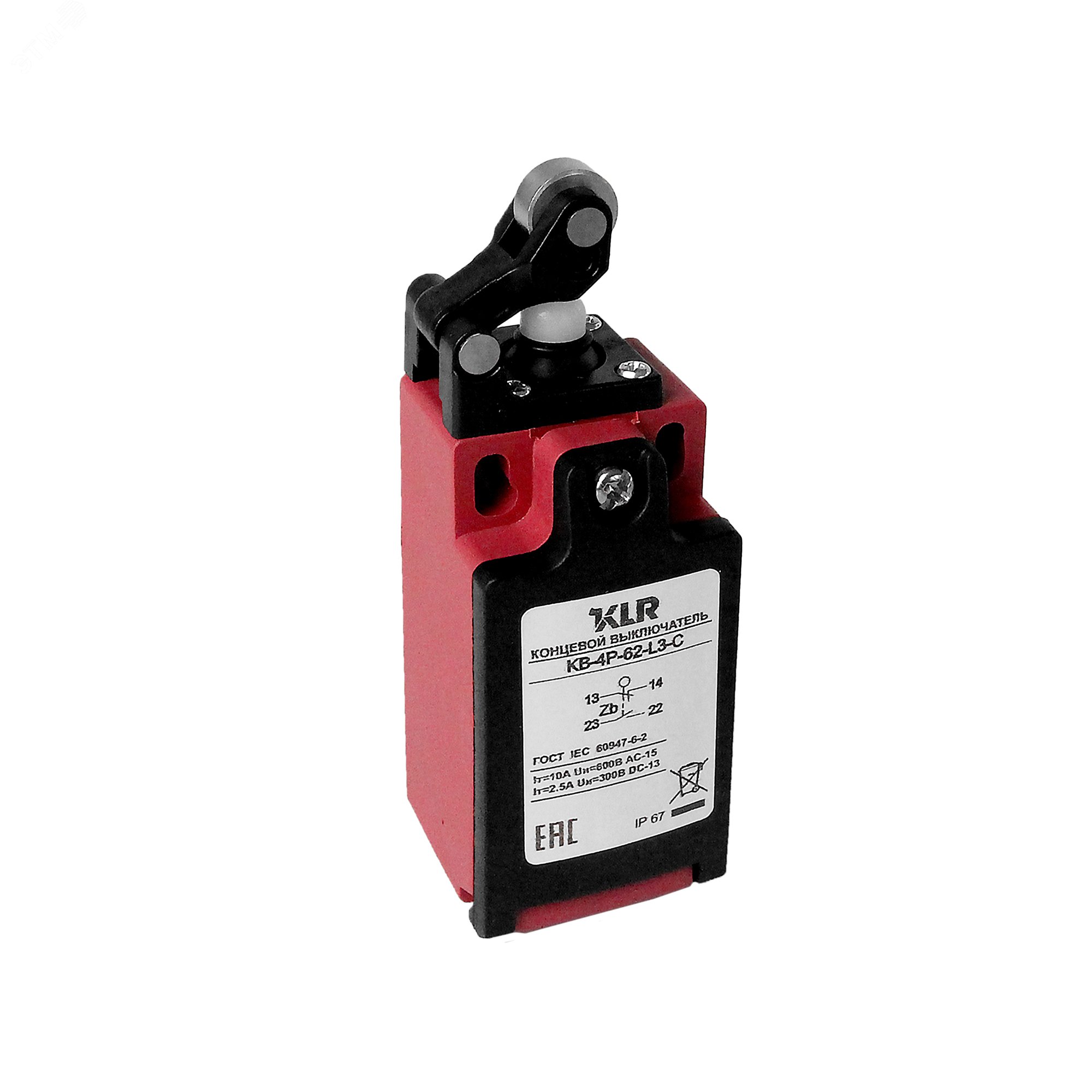 Изображение товара Выключатель концевой KB-4P-62-L3-C с металлическим роликом и пластиковым корпусом