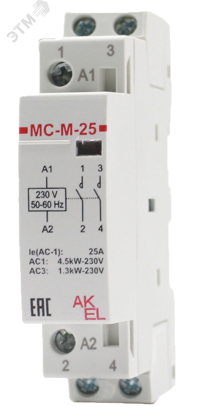 Изображение товара Контактор модульный ВА47-МС-М-1-25-20 2НО 25А переменка 230В DIN-рейка