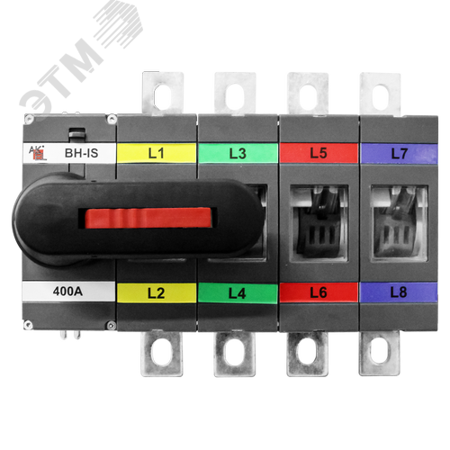 Изображение товара Выключатель нагрузки с видимым разрывом ВН-IS-D4P-400A-С 4P/400A/1000В/Передняя рукоятка на корпусе (шт)