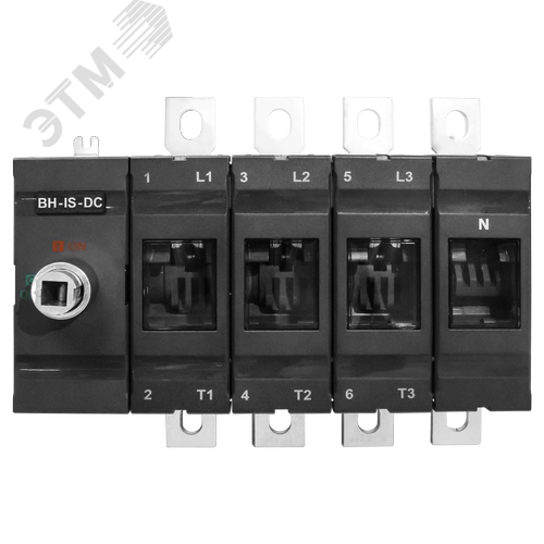 Изображение товара Выключатель нагрузки с видимым разрывом ВН-IS-DC-3P+N-400A-В , тип тока AC/DC, 4P/Нейтральный полюс без разрыва/400A/1000В/Без ручки управления и переходника (шт)