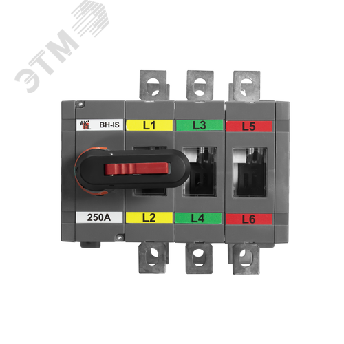 Изображение товара Выключатель нагрузки реверсивный с видимым разрывом ВН-IS-DR3P-250A-С (I-0-II) 3P/250A/750В/Передняя рукоятка на корпусе (шт)