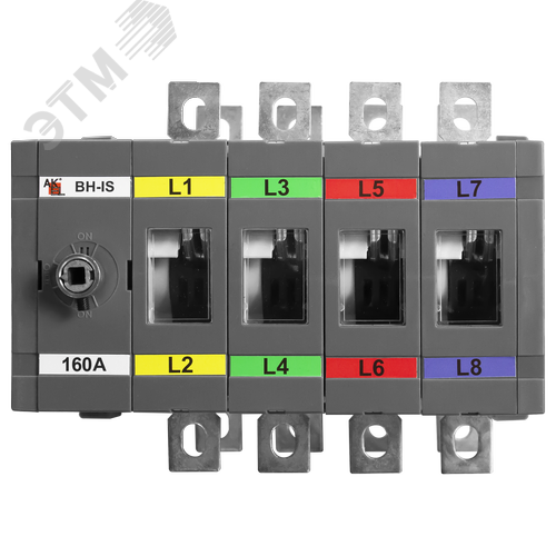 Изображение товара Выключатель нагрузки реверсивный с видимым разрывом ВН-IS-DR4P-160A-В (I-0-II) 4P/160A/750В/Без ручки управления и переходника (шт)