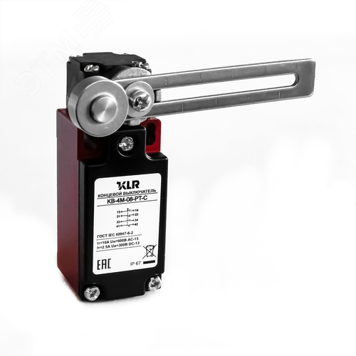 Изображение товара Выключатель концевой KB-4M-08-PT-C, рычаг с металлическим роликом, регулируемый по длине, 2Н.О. + 2Н.З. быстрое срабатывание, металлический корпус, ввод M20, KLR (шт)