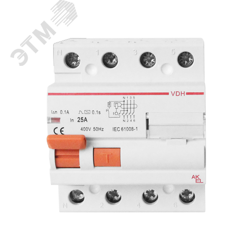 Изображение товара Устройство защитного отключения УЗО-VDH-4P-40A-300мА-Тип AC 4P/40A/AC/380VAC/300мА/10кА (шт)