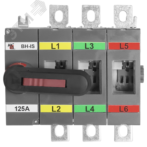 Изображение товара Выключатель нагрузки с видимым разрывом ВН-IS-D3P-125A-С (250AF) 3P/125A/750В/Передняя рукоятка на корпусе (шт)