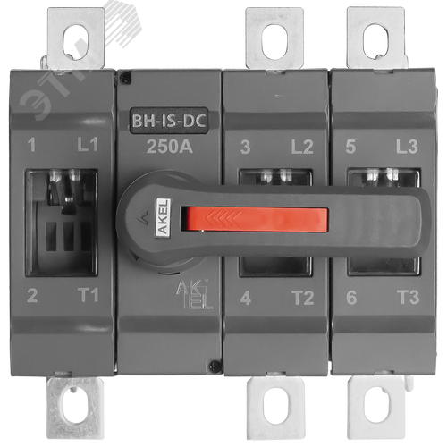 Изображение товара Выключатель нагрузки с видимым разрывом ВН-IS-DC-1P2P-250A-С, тип тока AC/DC, 3P/250A/1000В/Приводной механизм в центре/Передняя рукоятка на корпусе (шт)