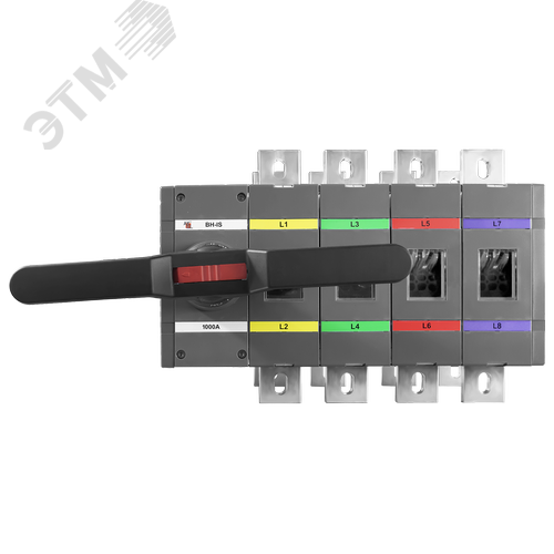 Изображение товара Выключатель нагрузки реверсивный с видимым разрывом ВН-IS-DR4P-1000A-С (I-0-II) 4P/1000A/750В/Передняя рукоятка на корпусе (шт)