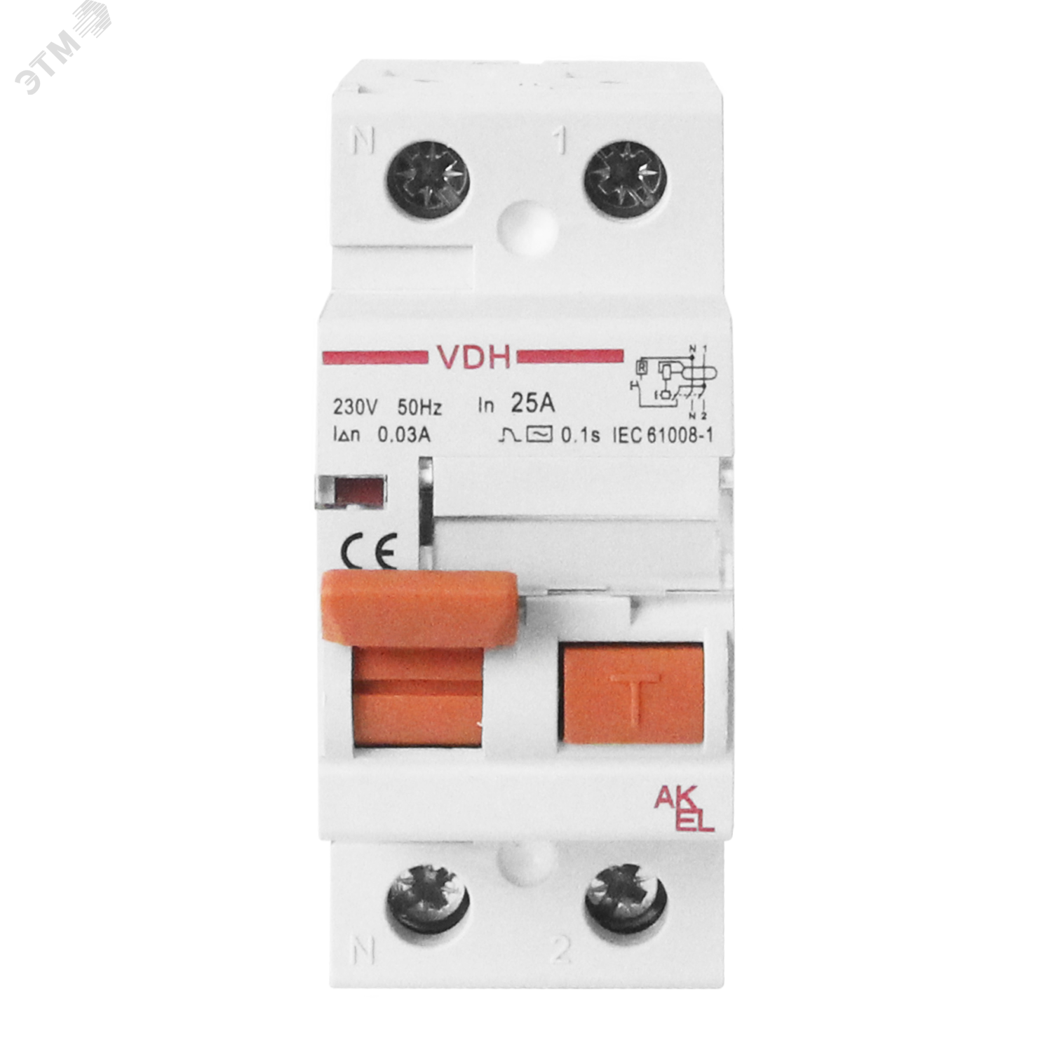 Изображение товара Устройство защитного отключения УЗО-VDH-2P-80A-30мА Тип AC 2P/80A/230VAC/30мА/10кА