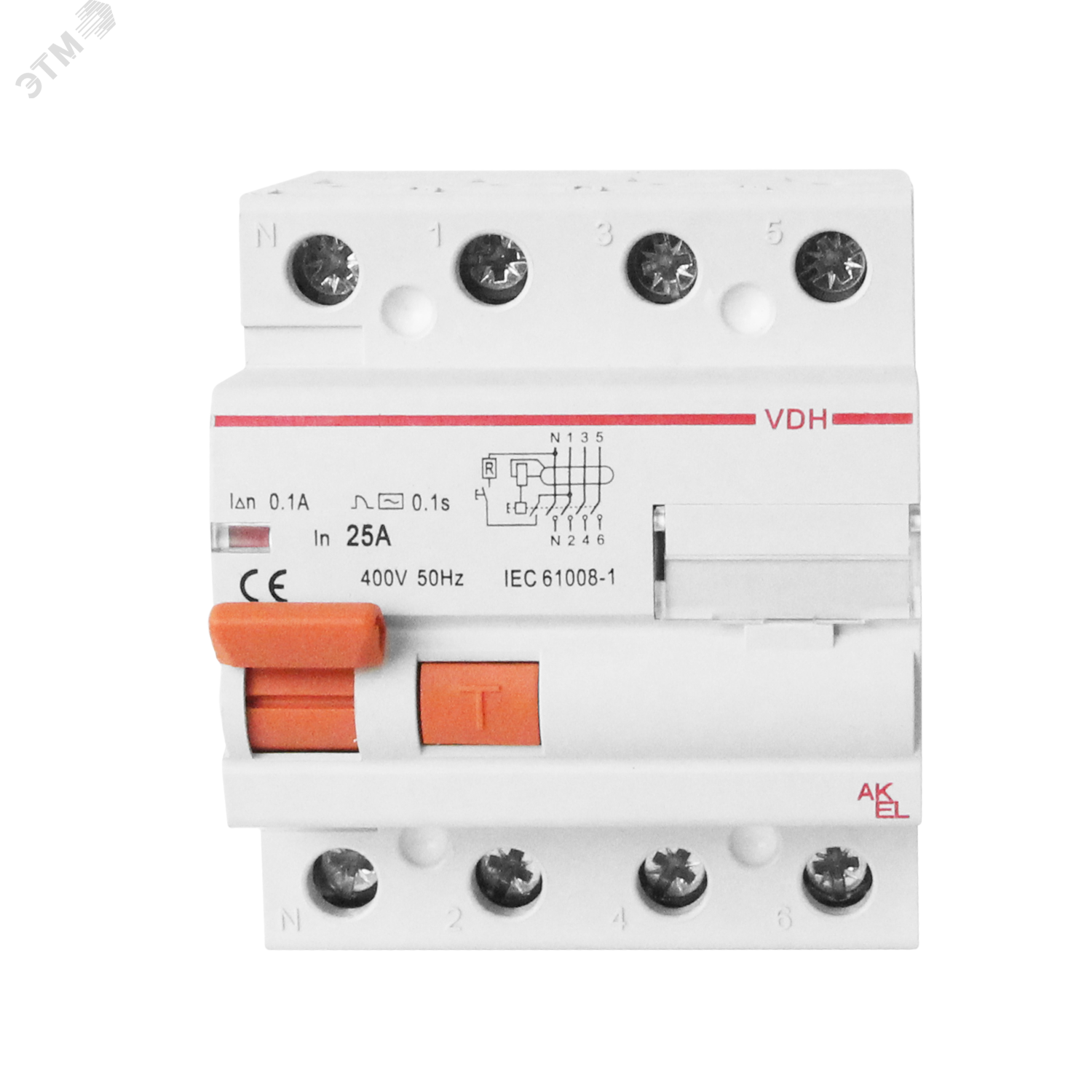 Изображение товара Устройство защитного отключения УЗО VDH-4P 80A 300мА Тип AC для безопасности электроустановок