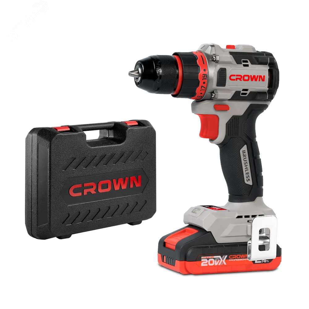 Изображение товара Аккумуляторный шуруповерт Crown CT21128HMX-2 BMC 20V, 6 скоростей, бесщеточный
