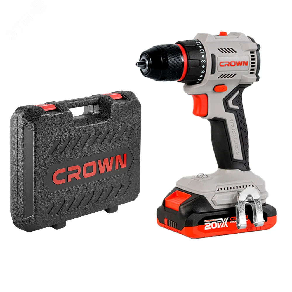 Изображение товара Аккумуляторная дрель-шуруповерт Crown CT21131HMX-2 BMC 20 В 50 Нм 2 скорости