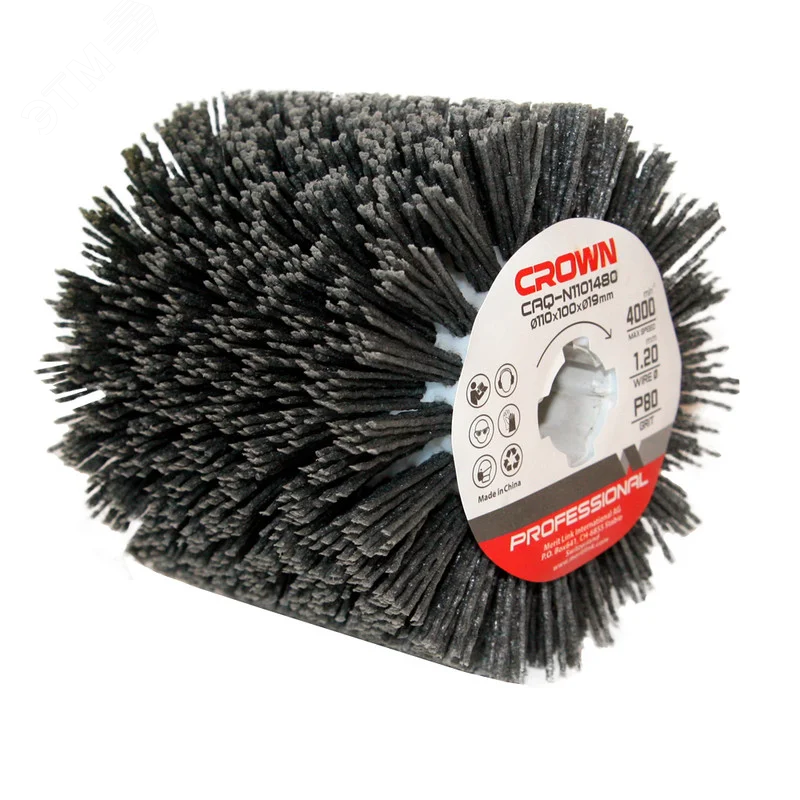 Изображение товара Щетка нейлоновая 110 мм Р80 Crown CAQ-N1101480 для обработки поверхностей