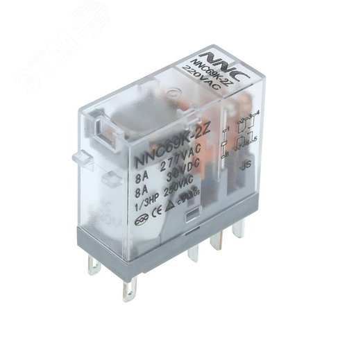 Изображение товара Миниатюрное промежуточное реле NNC69K-2Z-220VAC с 2 перекидными контактами 220В АС (шт)