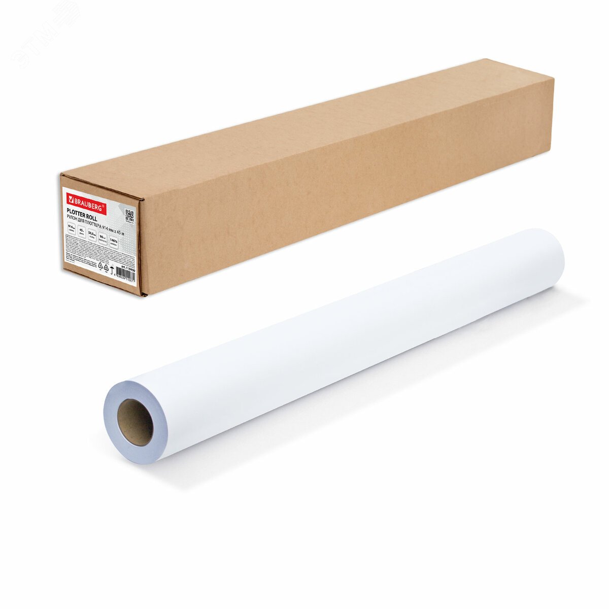 Изображение товара Бумага широкоформатная рулон для плоттера 914мм х 45м х втулка 50,8мм, 90г/м2, CIE 146%, BRAUBERG 110450 (шт)